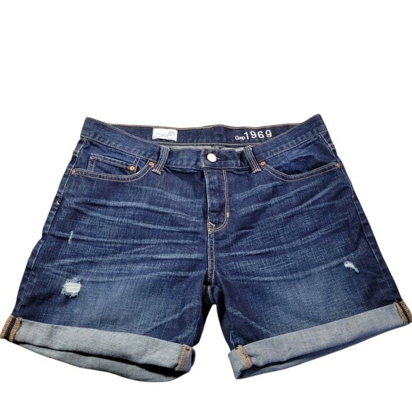GAP Pants - GAP Sexy Boyfriend Denim Shorts Womens 29T Tall Dark Wash Distressed